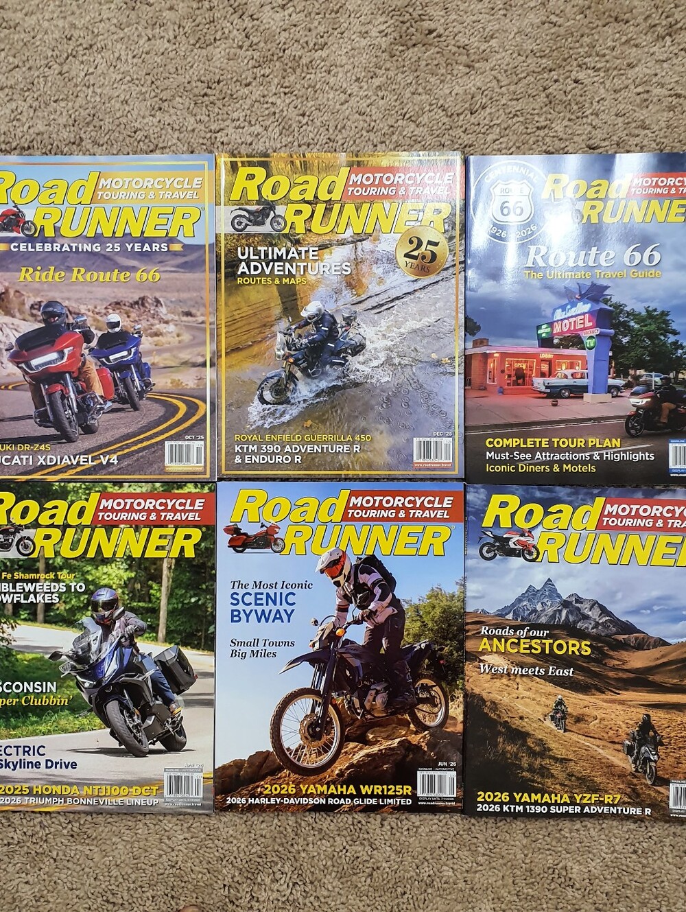 Road Runner Magazine Lot Of 6 Motorcycle Travel Oct 2025 - Aug 2026 Issues